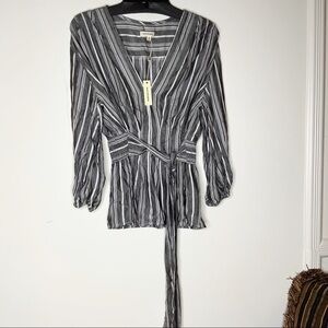 MAX STUDIO stripe blouse. Long sleeve. V neck. L
